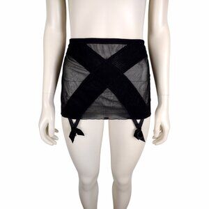 Vintage Y2K Frederick's of Hollywood Black Mesh High Waisted Garter Skirt Size L